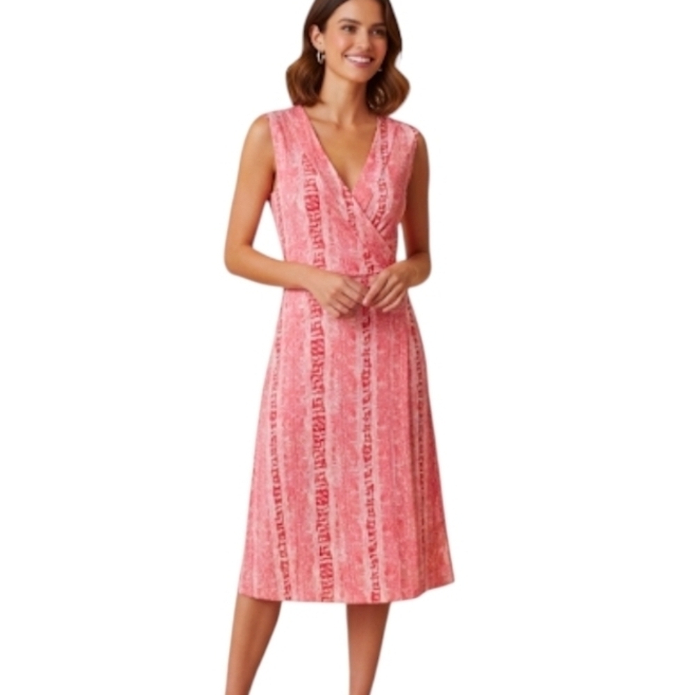 Diane Von Furstenberg Red and White Midi Wrap Dress